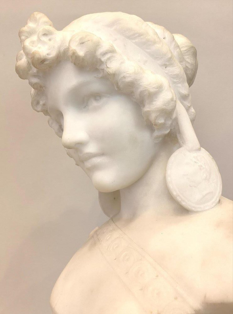 Isidore Loli, Sculpture of a Bust, Carrara Marble, 19th Century