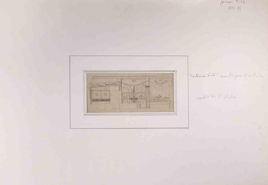 Isidore Pils, Summer Triclinium, Drawing in Pencil, 19th Century