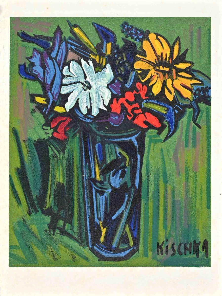 Isis Kischka, Still Life with Flowers, Original Lithograph, 20th-Century