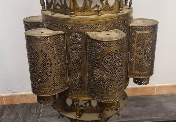 Islamic Lantern Hanging Light in Pierced Brass in the style of Moresco-RPW-1702447