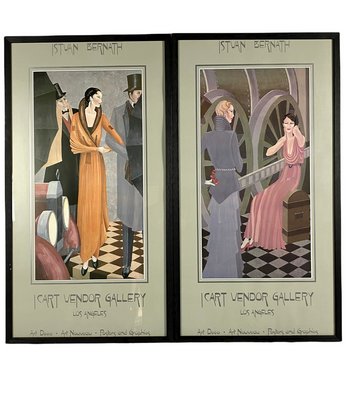 Istvan Bernath, Los Angeles, 1980s, Art Deco Lithographs, Framed, Set of 2-TXN-1245269