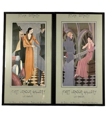 Istvan Bernath, Los Angeles, 1980s, Art Deco Lithographs, Framed, Set of 2-TXN-1245269