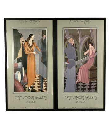 Istvan Bernath, Los Angeles, 1980s, Art Deco Lithographs, Framed, Set of 2-TXN-1245269