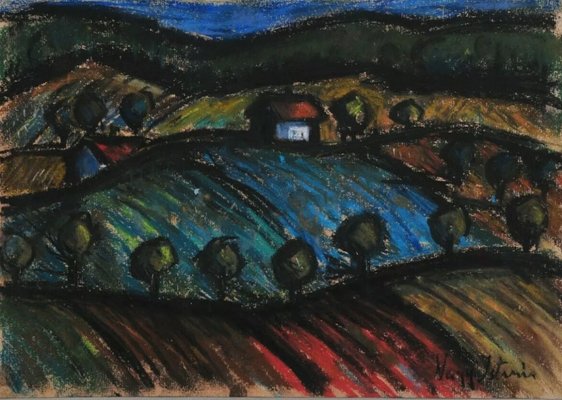 Istvan Nagy, Landscape in Transylvania, 1890s, Pastel-QOR-2017344