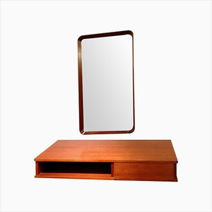 Italan Shelf in Teak with Mirror, 1950s, Set of 2-QZG-1334656