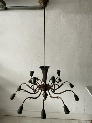 Italian 15-Armed Sputnik Chandelier in Brass, Italy, 1950s-RDS-1453400