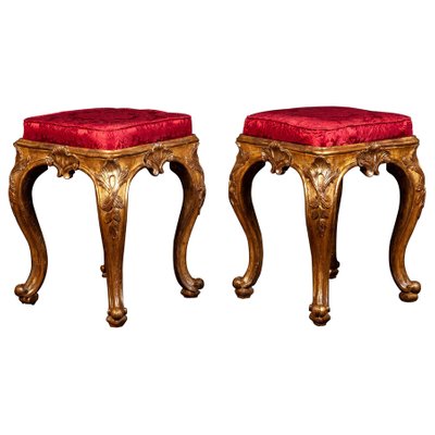 Italian 18th Century Gilt-Wood Stools, 1750s, Set of 2-MBH-1031991