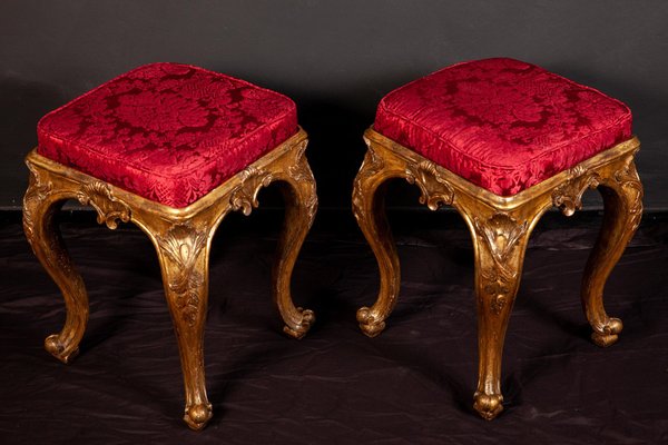 Italian 18th Century Gilt-Wood Stools, 1750s, Set of 2-MBH-1031991