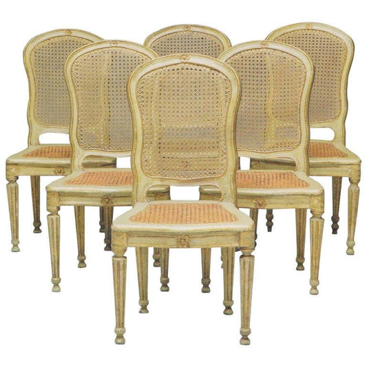 Italian 18th Century Painted and Parcel-Gilt Chairs, Set of 6