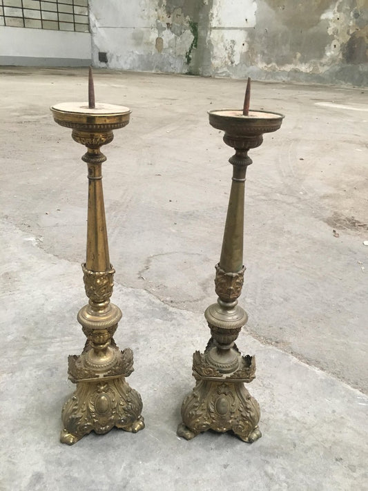 Italian 19th Century Brass Candle Holders, Set of 2