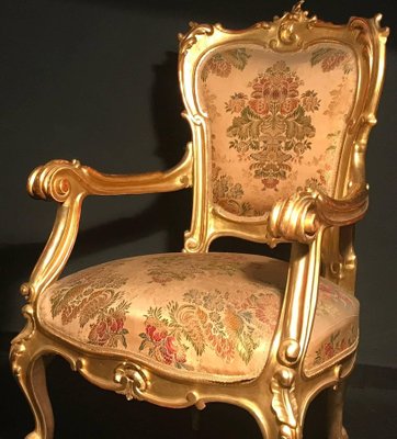 Italian 19th Century Gilt Living Room Set with Sofà and Armchairs, Set of 3-MBH-1032164