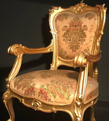 Italian 19th Century Gilt Living Room Suite with a Sofa and Armchairs, Set of 3-MBH-1034018