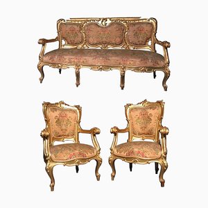 Italian 19th Century Gilt Living Room Suite with a Sofa and Armchairs, Set of 3-MBH-1034018