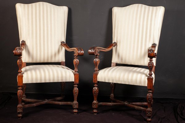 Italian 19th Century Walnut Carved Armchairs, Set of 2-MBH-1032023