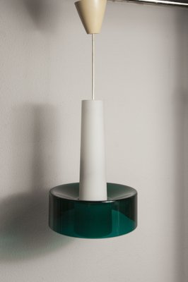 Italian 2-Piece Pendant Lamp in White Opaline and Green Transparent Glass, 1960s-VQY-1795550