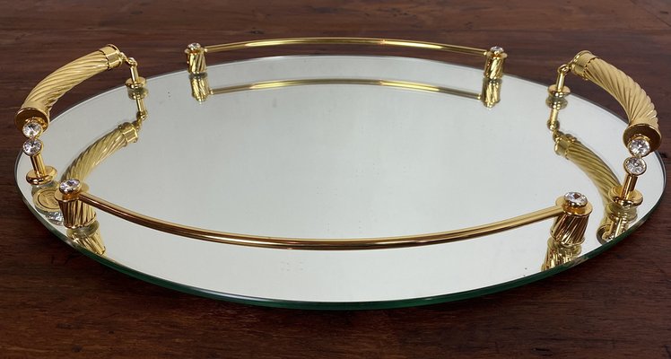 Italian 24-Karat Gold Plated and Brass Tray with Mirror, 1980s-WZZ-1768344