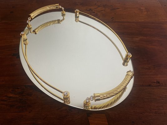 Italian 24-Karat Gold Plated and Brass Tray with Mirror, 1980s-WZZ-1768344