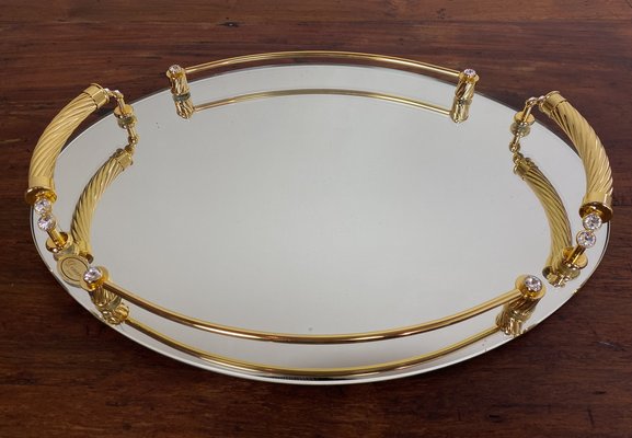 Italian 24-Karat Gold Plated and Brass Tray with Mirror, 1980s-WZZ-1768344