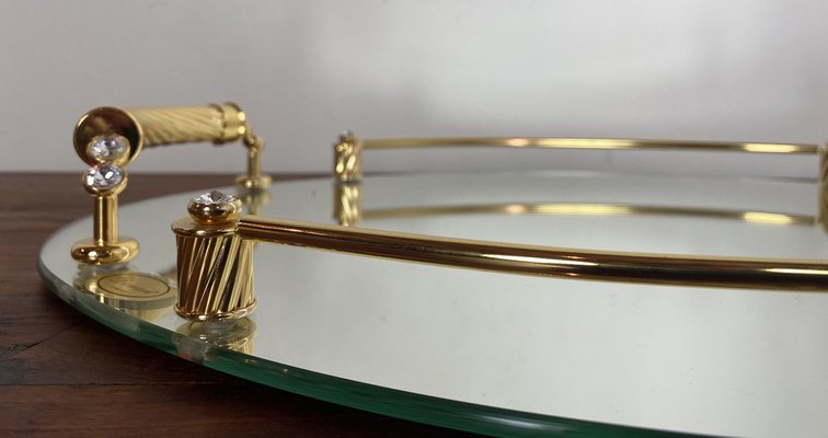 Italian 24-Karat Gold Plated and Brass Tray with Mirror, 1980s-WZZ-1768344