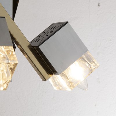 Italian 4 Light Chandelier with Glass Cubes, Chrome and Gold Geometric Structure by Gaetano Sciolari for Stilnovo-MPO-1259514