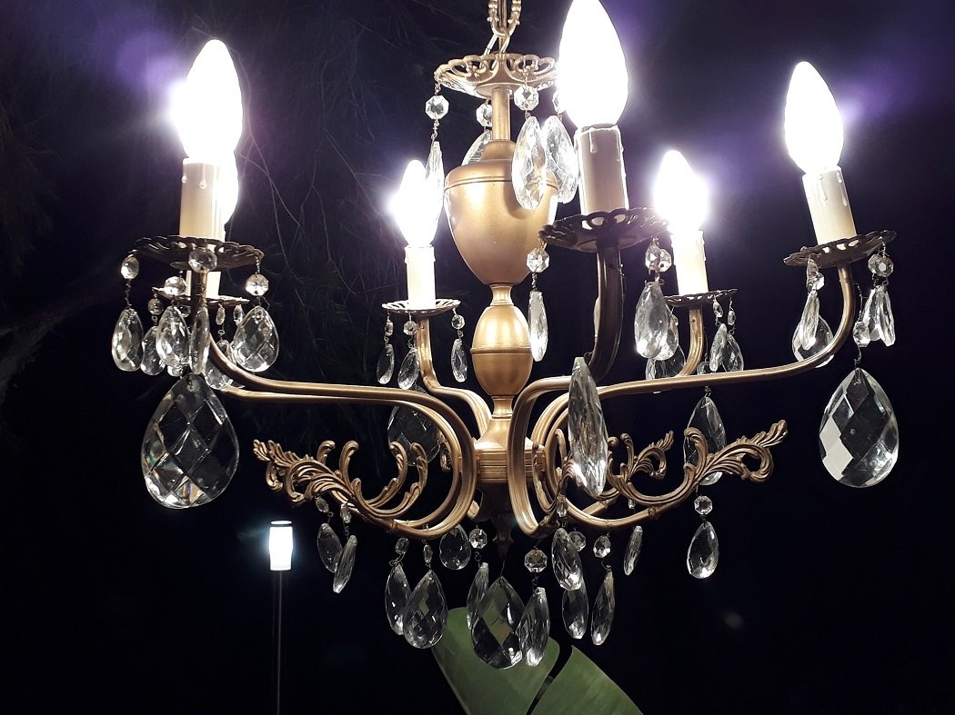 Italian 6-Arm Crystal Chandelier, 1930s