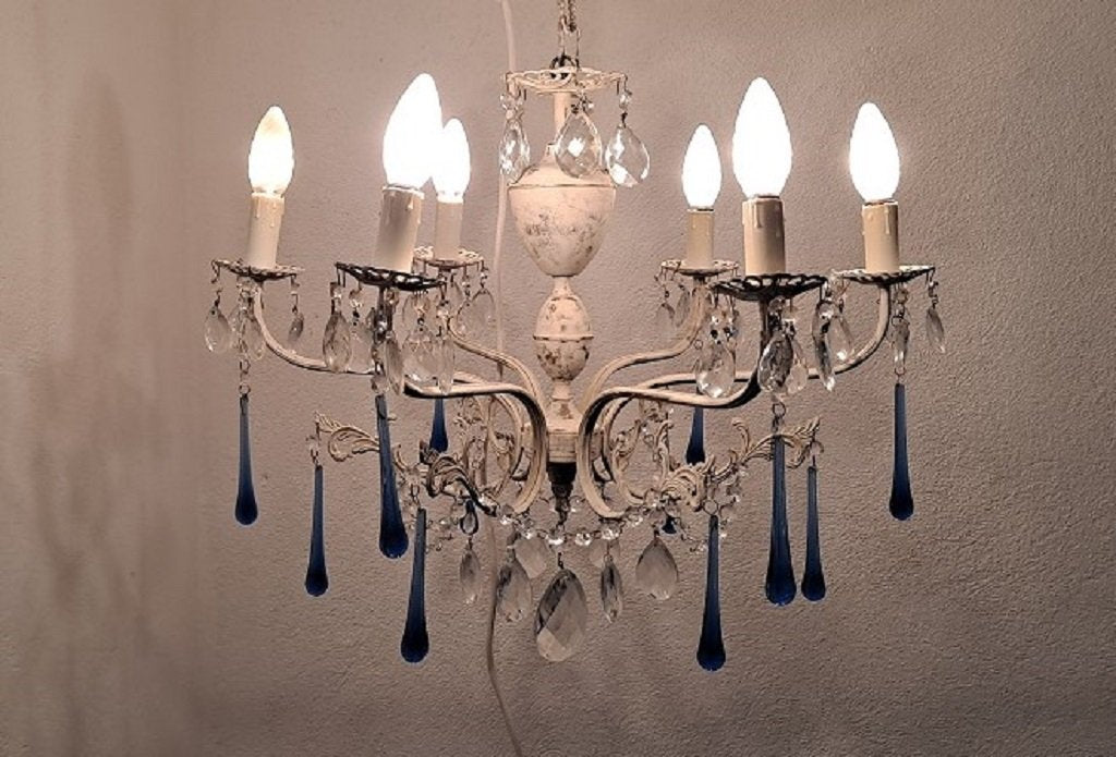 Italian 6-Arm Crystal Chandelier, 1930s