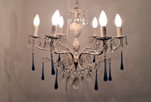 Italian 6-Arm Crystal Chandelier, 1930s-HIT-1196533