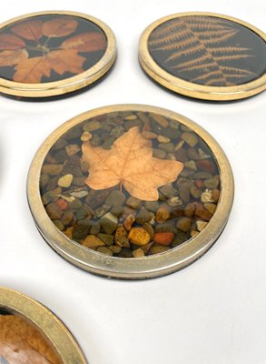 Italian Acrylic Glass and Brass Barware Coasters with Leaf Inclusions from Christian Dior, 1960s, Set of 6-LYQ-1214936