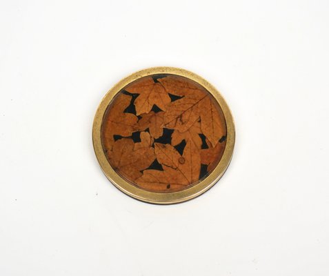 Italian Acrylic Glass and Brass Barware Coasters with Leaf Inclusions from Christian Dior, 1960s, Set of 6-LYQ-1214936