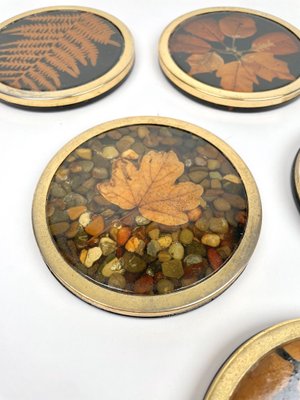 Italian Acrylic Glass and Brass Barware Coasters with Leaf Inclusions from Christian Dior, 1960s, Set of 6-LYQ-1214936