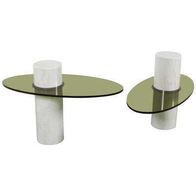 Italian Acrylic Glass and Marble Tables, 1970s, Set of 2-QT-1263323