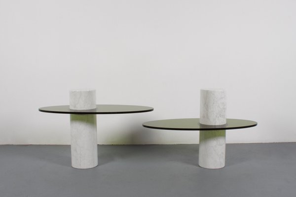 Italian Acrylic Glass and Marble Tables, 1970s, Set of 2-QT-1263323