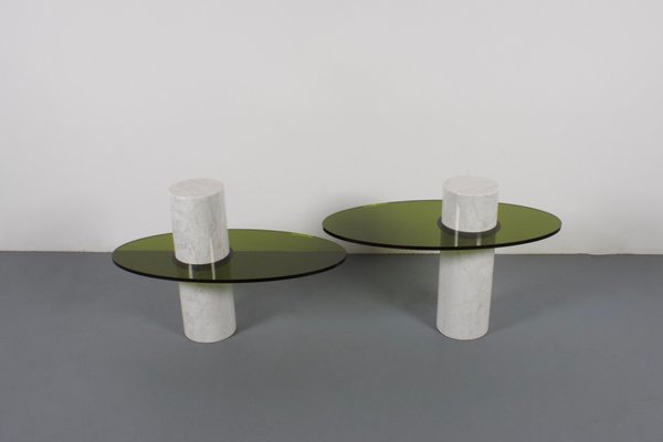 Italian Acrylic Glass and Marble Tables, 1970s, Set of 2-QT-1263323