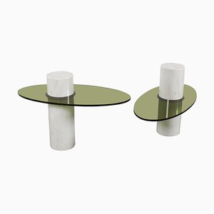 Italian Acrylic Glass and Marble Tables, 1970s, Set of 2-QT-1263323