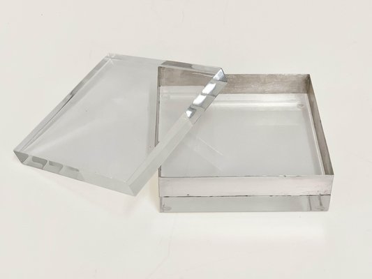 Italian Acrylic Glass and Silver Squared Decorative Box, 1970s-JDR-1126114