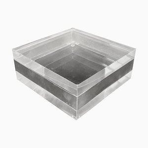 Italian Acrylic Glass and Silver Squared Decorative Box, 1970s-JDR-1126114