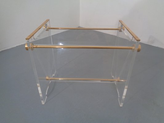 Italian Acrylic Glass & Brass Magazine Rack, 1970s-RDW-666127