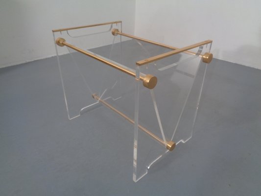 Italian Acrylic Glass & Brass Magazine Rack, 1970s-RDW-666127