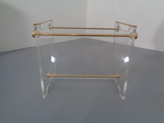 Italian Acrylic Glass & Brass Magazine Rack, 1970s-RDW-666127