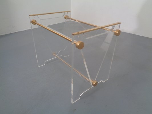 Italian Acrylic Glass & Brass Magazine Rack, 1970s-RDW-666127