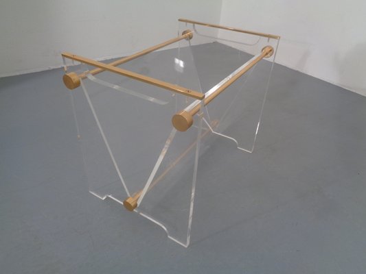 Italian Acrylic Glass & Brass Magazine Rack, 1970s-RDW-666127