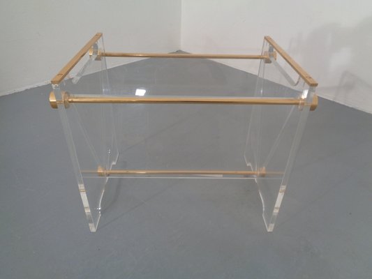 Italian Acrylic Glass & Brass Magazine Rack, 1970s-RDW-666127