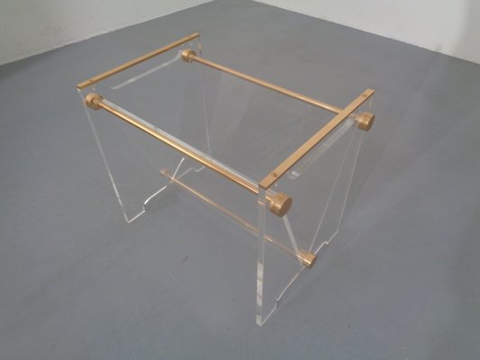 Italian Acrylic Glass & Brass Magazine Rack, 1970s-RDW-666127