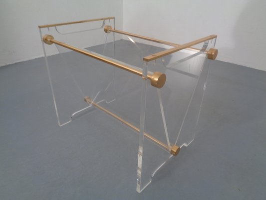 Italian Acrylic Glass & Brass Magazine Rack, 1970s-RDW-666127