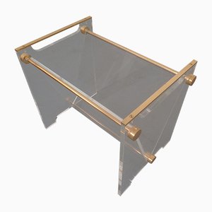 Italian Acrylic Glass & Brass Magazine Rack, 1970s-RDW-666127