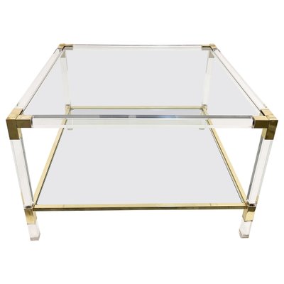 Italian Acrylic Glass & Brass Square Cocktail Table by Charles Hollis Jones, 1970s-JDR-1125970