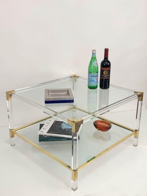 Italian Acrylic Glass & Brass Square Cocktail Table by Charles Hollis Jones, 1970s-JDR-1125970