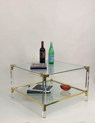 Italian Acrylic Glass & Brass Square Cocktail Table by Charles Hollis Jones, 1970s-JDR-1125970