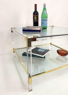 Italian Acrylic Glass & Brass Square Cocktail Table by Charles Hollis Jones, 1970s-JDR-1125970