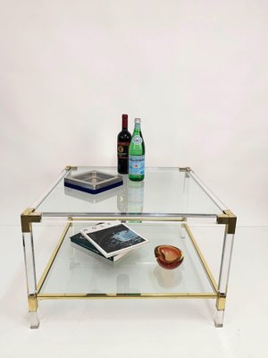 Italian Acrylic Glass & Brass Square Cocktail Table by Charles Hollis Jones, 1970s-JDR-1125970